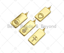 Load image into Gallery viewer, CZ Micro Pave Heart Evil Eye Cross Hamsa Hand On Rectangle Pendant,Dainty Gold Medallion Charm,Necklace Bracelet Charm,12x28mm,Sku#LK277