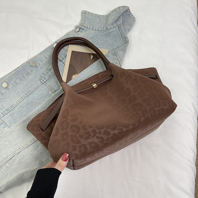 Women's Retro Suede Tote Handbag - Quilted Shoulder Bag with Patchwork Detail