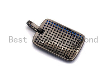 Load image into Gallery viewer, Cobalt Blue CZ Micro Pave Rectangle Tag Pendant/Charm, Cubic Zirconia Pendant, Pave Dog Tag, 18x27mm, sku#X50C