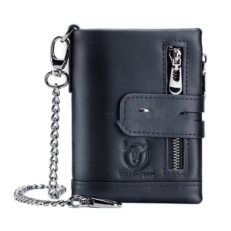 Retro Genuine Leather Bifold Wallet with Dual Zippers | Coin & Card Organizer