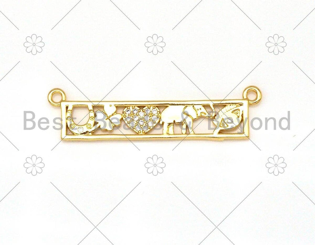 CZ Micro Pave Lucky Charm, Elephant Heart Moon Evil Eye Pendant,18K Gold Filled Charm, Necklace Bracelet Pendant,9x36mm,Sku#LK386