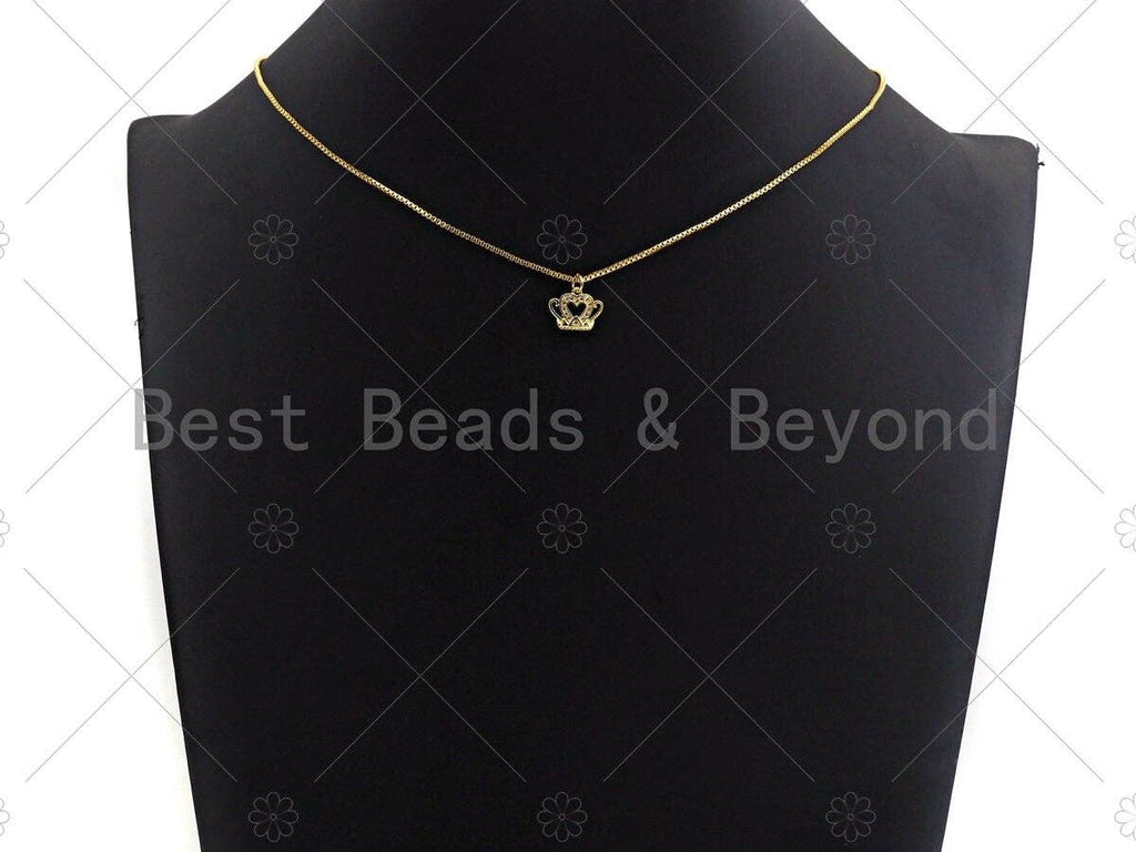 18K Gold Micro CZ Pave Dainty Crown Pendant, Gold Crown Charm,  Crown Beads, Jewelry Findings, 9x12mm, sku#LK37