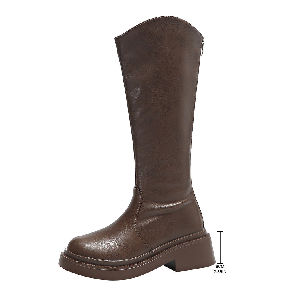 Women's Over-the-Knee Boots | Chunky Heel Round Toe Back Zipper | Black & Brown