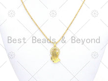 Load image into Gallery viewer, CZ Micro Pave Hand With Round Ring Shape Pendant/Charm,18K Gold Filled Hand Charm, Necklace Bracelet Charm Pendant,15x28mm,Sku#LK376