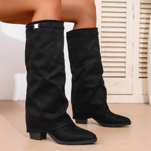 Women's Chunky Heel Over-the-Knee Boots - British Style High Shaft Boots with Metal Accents