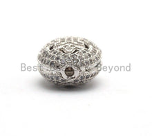 Load image into Gallery viewer, CZ Micro Pave Oval Spacer Beads with Flower Pattern, Clear/Black CZ Pave Beads for Bracelet/Necklace, Cubic Zirconia Beads,12x18mm, sku#G413