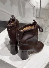 Load image into Gallery viewer, Women's Split-Toe Leather Boots - Mid-Calf Chunky Heel Lace-Up Boots