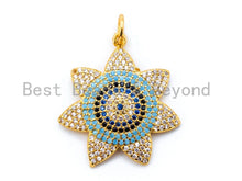 Load image into Gallery viewer, CZ Turquoise Cobalt Black Micro Pave Flower Evil Eye Pendant,sku#L45