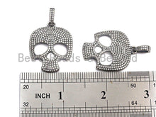Load image into Gallery viewer, Oxidized silver CZ Micro Pave Skull Pendant/Charm, Antique SIlver Color Skull, Cubic Zirconia Pendant Charm, 26x33mm,sku#X121