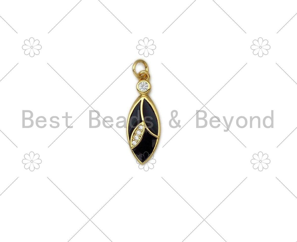 Enamel Colorful Leaf Shape Pendant,18K Gold Filled CZ Micro Pave Enamel Charm,Enamel Jewelry,9x24mm,Sku#LK404
