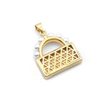 Load image into Gallery viewer, Clear CZ Gold White Pearl Purse Charm, Sku#LK819