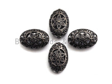 Load image into Gallery viewer, Black CZ Pave On Black  Micro Pave Oval Spacer Beads with Flower Pattern, Black CZ Pave Beads for Bracelet/Necklace, 12x17mm, sku#G416
