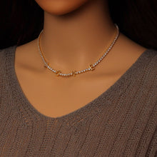 Load image into Gallery viewer, Gold Silver Clear CZ Love Tennis Chain Necklace, Sku#A370