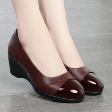Load image into Gallery viewer, Women's Leather Wedge Comfort Shoes - Soft Pigskin Lined Mid Heel Slip-On Shoes