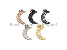 Load image into Gallery viewer, CZ Micro Pave Crescent Moon Pendant, Cubic Zirconia Pendant, Silver/Gold/Rose Gold/Black Tone, 11x19mm, Sku#X108