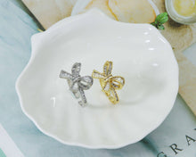 Load image into Gallery viewer, Gold Silver Baguette CZ Bow Shape Ring,Sku#X302