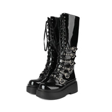 Load image into Gallery viewer, Women's Chunky-Soled Punk Over-the-Knee Boots with Cross-Tie Straps | Side Zipper | Sizes 34–44