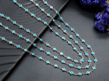 Load image into Gallery viewer, 1 Foot/Yard-Blue Turquoise Beaded Chain-4mm/6mm/8mm Turquoise Beads-Gold Silver Gunmetal Plated Bezel Chain, Bezel Connector beads, sku#A3