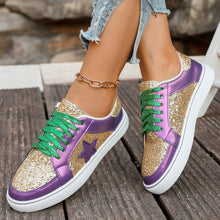 Load image into Gallery viewer, Women's Sequin Lace-Up Sneakers - Purple Gold Chunky Sole Platform Shoes