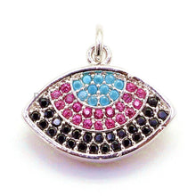 Load image into Gallery viewer, CZ Micro Pave Turqupise Fuchsia Evil Eye Pendant/Charm, Cubic Zirconia Pendant, 17x17mm, CZ Charms, sku#F37