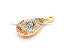 Load image into Gallery viewer, CZ Micro Pave Fuchsia Teardrop Evil Eye Pendant, 16x30mm, sku#F12