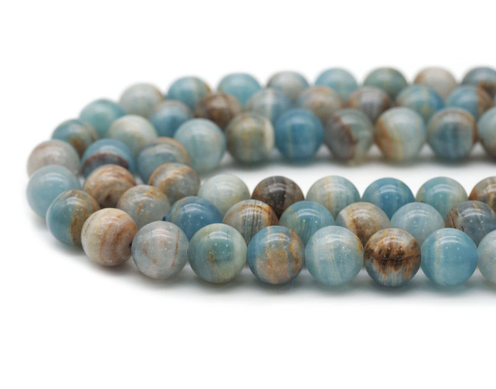 Genuine Blue Brown Calcite Round Smooth Beads, Sku#U1368