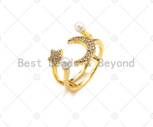 Load image into Gallery viewer, CZ Micro Pave Pearl Star Crescent Moon Ring, sku#LD81