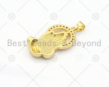 Load image into Gallery viewer, CZ Micro Pave Hand With Round Ring Shape Pendant/Charm,18K Gold Filled Hand Charm, Necklace Bracelet Charm Pendant,15x28mm,Sku#LK376