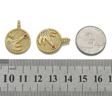Load image into Gallery viewer, CZ Gold Sun with Fuchsia CZ Medallion Coin Charm, Sku#LK757