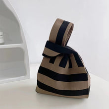 Load image into Gallery viewer, Women's Knit Tote Bag - Urban Minimalist Striped Handbag with Multiple Pockets