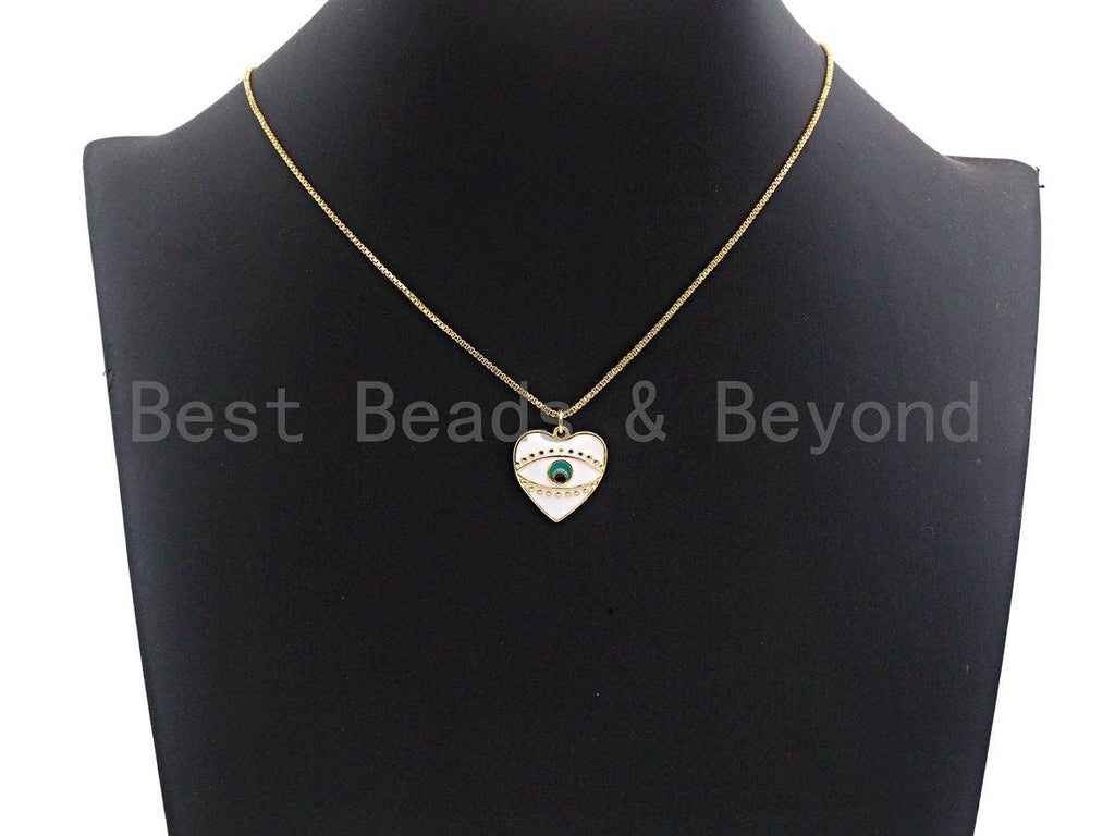 Pave CZ Enamel Heart With Evil Eye Pendant, Enamel Pendant,Enamel Heart Pendant, Oil Drop jewelry Findings,19x20mm,sku#F933