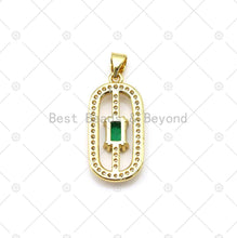 Load image into Gallery viewer, Colorful Big Rectangle CZ on Micro Pave Oval Shape Pendant, 18K Gold Filled CZ Charm, Necklace Bracelet Charm Pendant, 24x12mm,Sku#LK497