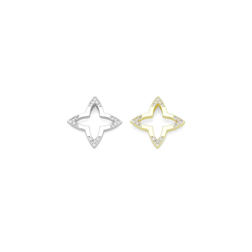 CZ Gold Silver Frame Flower Charm Pendant, Sku#A300