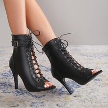 Load image into Gallery viewer, Women's Peep Toe High Heel Sandals - Lace-Up Buckle &amp; Back Zipper Party Pumps