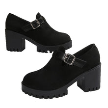 Load image into Gallery viewer, Women's Chunky Suede High Heels - Round Toe Block Heel Pumps