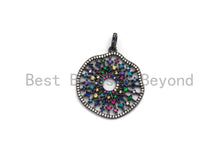 Load image into Gallery viewer, CZ Micro Pave Donut Cobalt/Fuchsia/Green/Black Filigree Hollow Out Flower Pendant, CZ Pave Focal Pendant, 35x33mm sku#F638