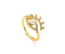 Load image into Gallery viewer, Eye with Pearl Long Eyelash Ring, LD80