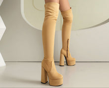 Load image into Gallery viewer, Women's Over-the-Knee Chunky Heel Platform Boots | Waterproof PU Leather Side Zipper Winter Boots