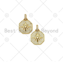 Load image into Gallery viewer, Clear CZ Micro Pave North Star On Octagon Shape Pendant,18K Gold Filled Cubic Zirconia Charm, Necklace Bracelet Pendant, 17x15mm, Sku#LK431