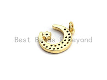 Load image into Gallery viewer, CZ Colorful Micro Pave Moon With Star Pendant, Moon Star Shaped Pave Pendant, Gold plated, 12x14mm, Sku#F756