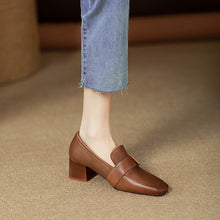 Load image into Gallery viewer, Women's Retro Square Toe Chunky Heel Pumps | PU Leather Block Heel Shoes