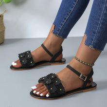 Load image into Gallery viewer, Women's Retro Floral Flat Sandals | Buckle Round-Toe Beach Shoes