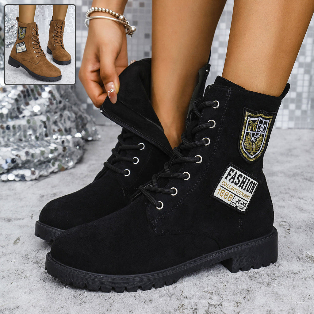 Women's Lace-Up Chunky Heel Ankle Boots | Round Toe Platform Winter Boots