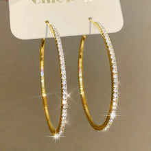 Load image into Gallery viewer, Women's Rhinestone Hoop Earrings – Large Stainless Steel Bling Hoops