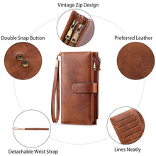 Load image into Gallery viewer, Women's Vintage Tri-Fold Wallet with RFID Protection - Oil Wax Leather Long Purse