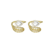 Load image into Gallery viewer, Gold Teardrop CZ Leaf Adjustable Ring, Sku#LD437
