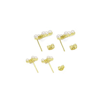 Load image into Gallery viewer, Gold Silver CZ White Pearl Cross Stud Earrings, Sku#A132