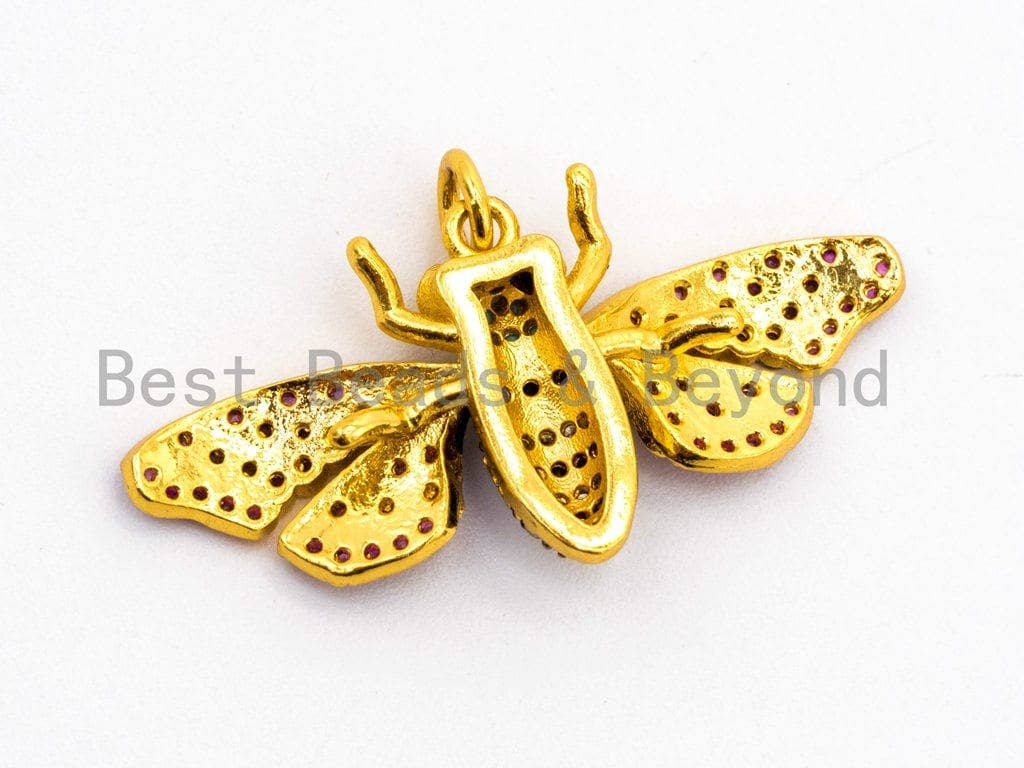 MOTH Inspired Charm, CZ Micro Pave Multi Color Insect Pendant, Cubic Zirconia Pave Butterfly, Gold/Rose Gold/Silver/Black,16x34x4,SKU#F440