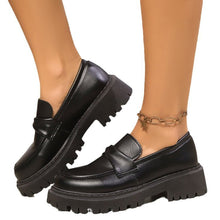 Load image into Gallery viewer, Women's Retro Round-Toe Chunky Heel Patent Leather Loafers | Slip-On Block Heel Shoes