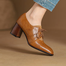 Load image into Gallery viewer, Women's British-Style Square Toe Chunky Heel Pumps | Deep Vamp | Wool Leather Upper
